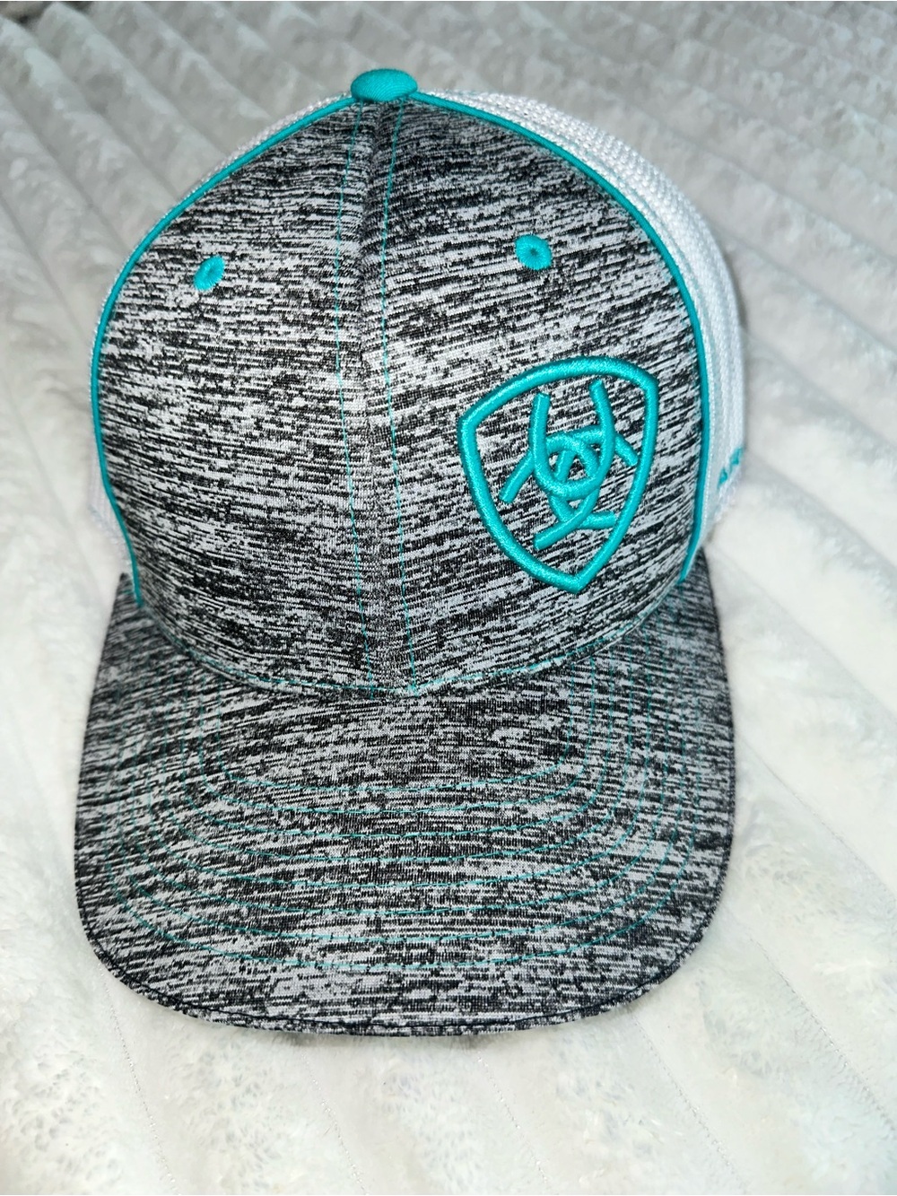 Ariat Gray Marled Trucker Hat with Teal Accents